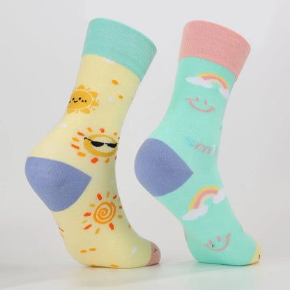 Smiley Rainbow Sky Mid-Calf Socks