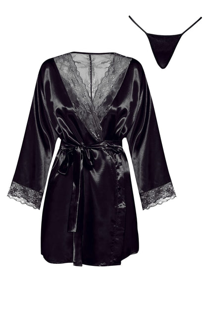 Sherie Satin Peignoir with Lace Details (Black)