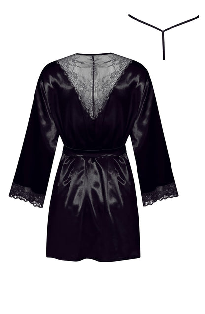Sherie Satin Peignoir with Lace Details (Black)