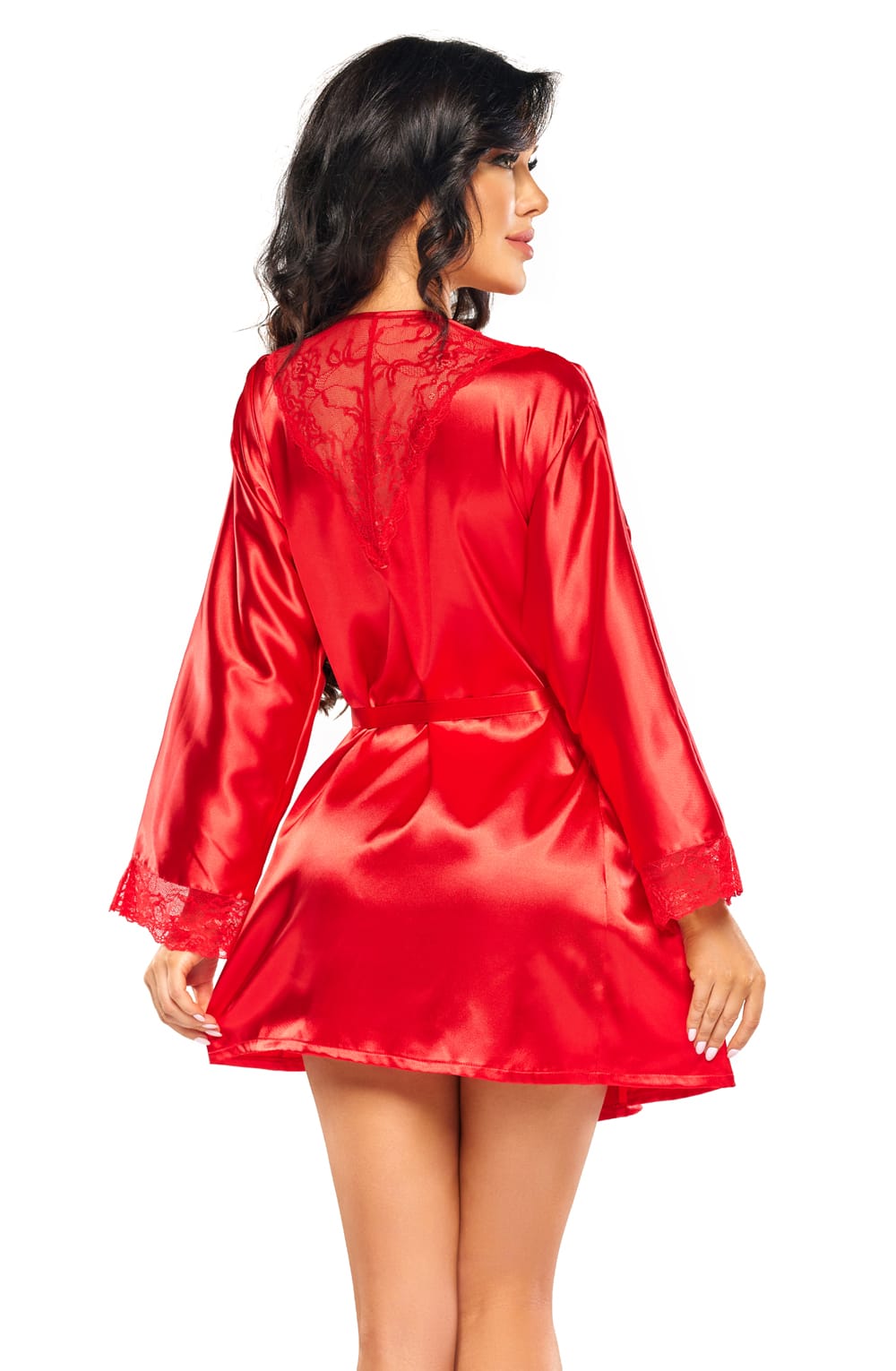Sherie Satin Peignoir with Lace Details (Red)