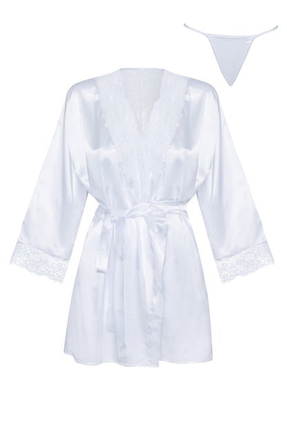 Sherie Satin Peignoir with Lace Details (White)