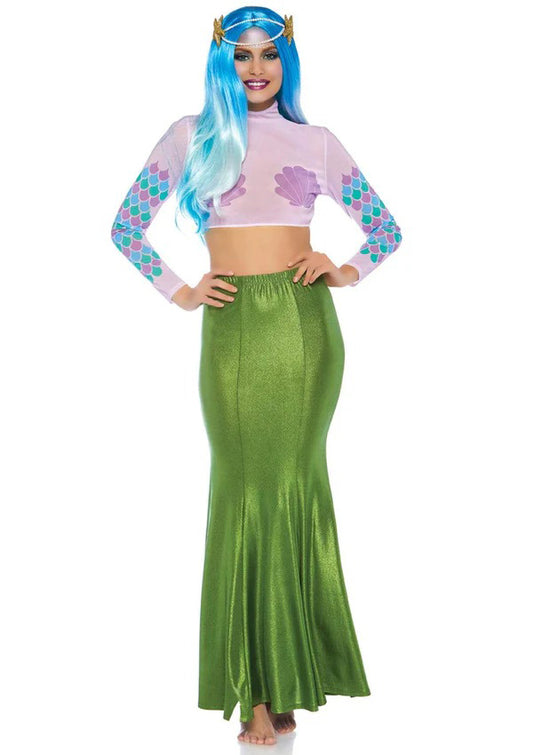 Shimmer Spandex Mermaid Maxi Skirt - Green (Small-Medium)