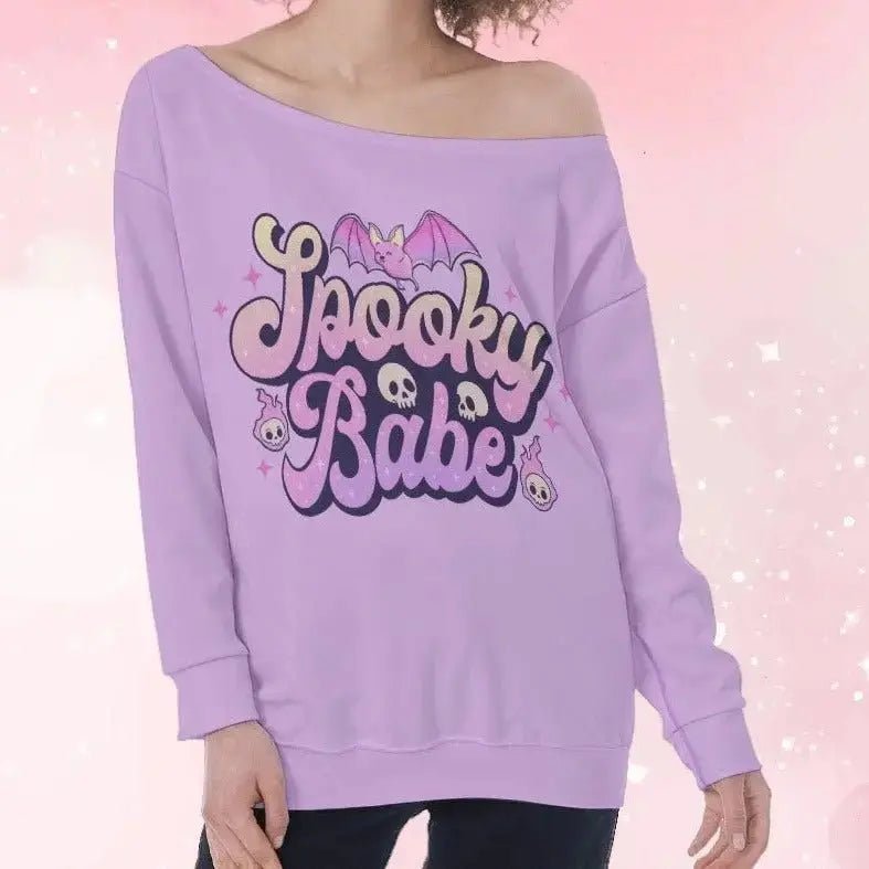 'Spooky Babe' Pastel Goth Shoulder Sweater Puppy's Aesthetics