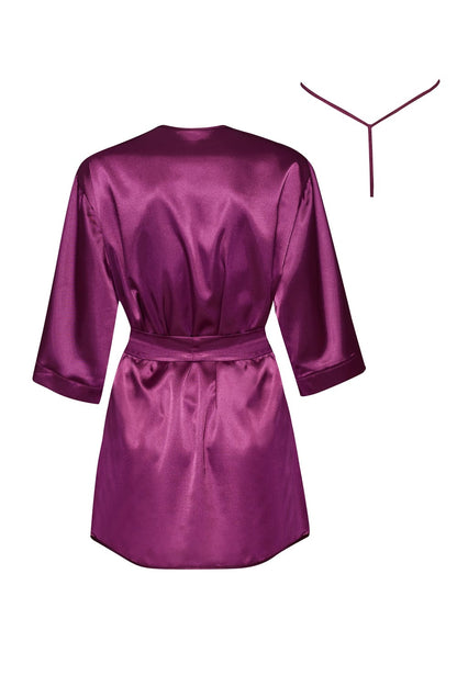 Peignoir Satin Robe with Belt and Thong (Burgundy)