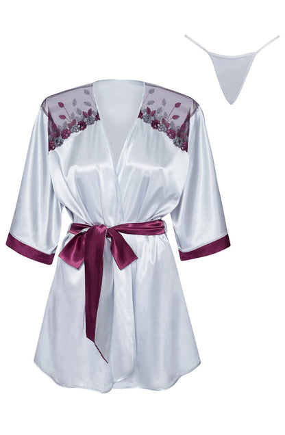 Peignoir Satin Robe with Lace Details (Silver)