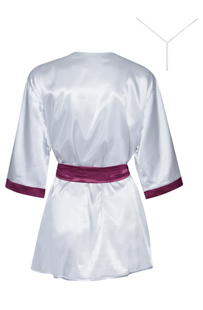 Peignoir Satin Robe with Lace Details (Silver)