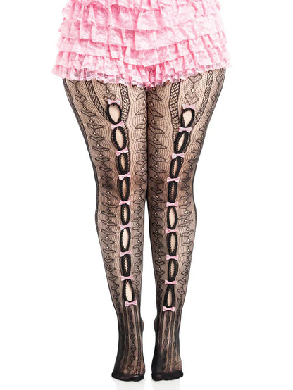 USA Only - Plus Sweetheart Striped Tights - Black/pink (1x 2x)