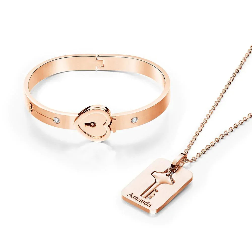 Custom Engraved Lock Bracelet & Key - Puppy's Aesthetics