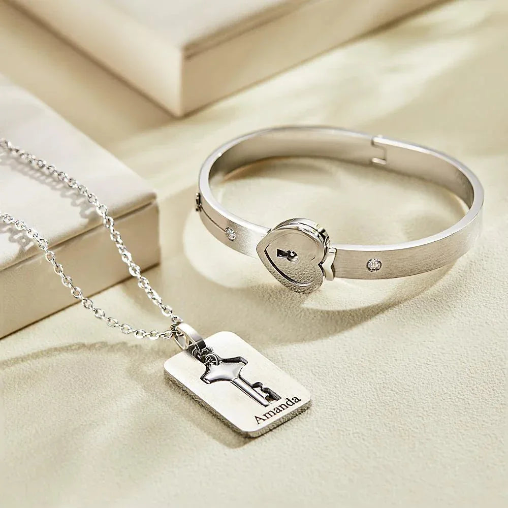 Custom Engraved Lock Bracelet & Key - Puppy's Aesthetics