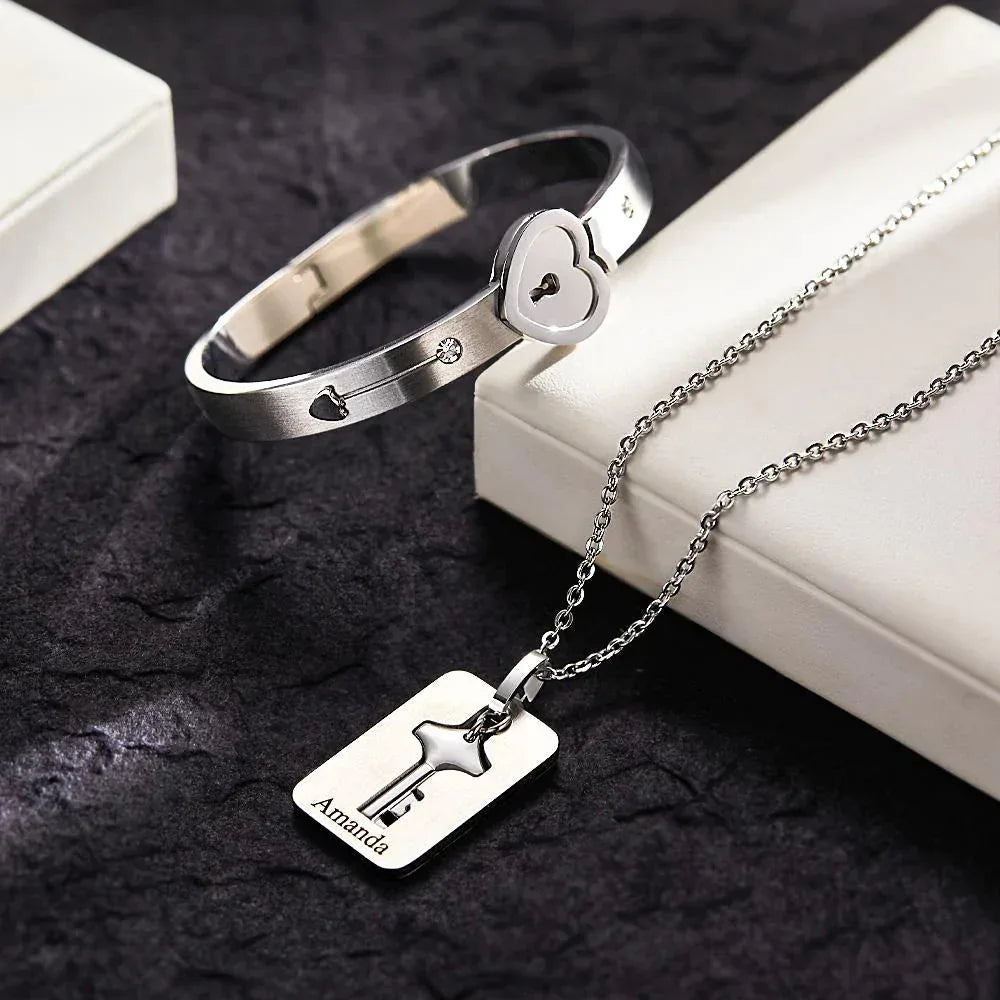 Custom Engraved Lock Bracelet & Key - Puppy's Aesthetics