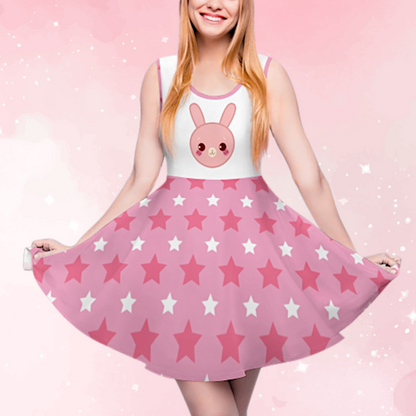 Sweet Pink Bunny Stars Skater Dress