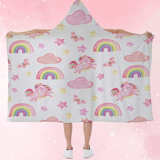 Unicorn & Rainbows Hooded Blanket Soft Fleece Lining