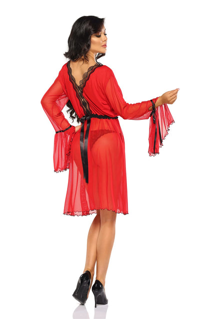 Valentina Sheer Lace Peignoir Robe with Thong