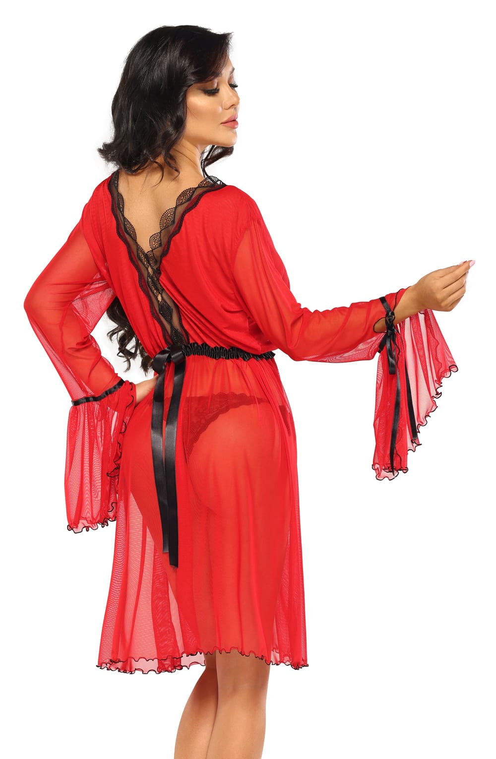 Valentina Sheer Lace Peignoir Robe with Thong