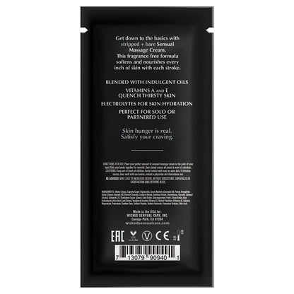 Wicked Sensual Massage Cream-Stripped + Bare Unscented 10ml Foil