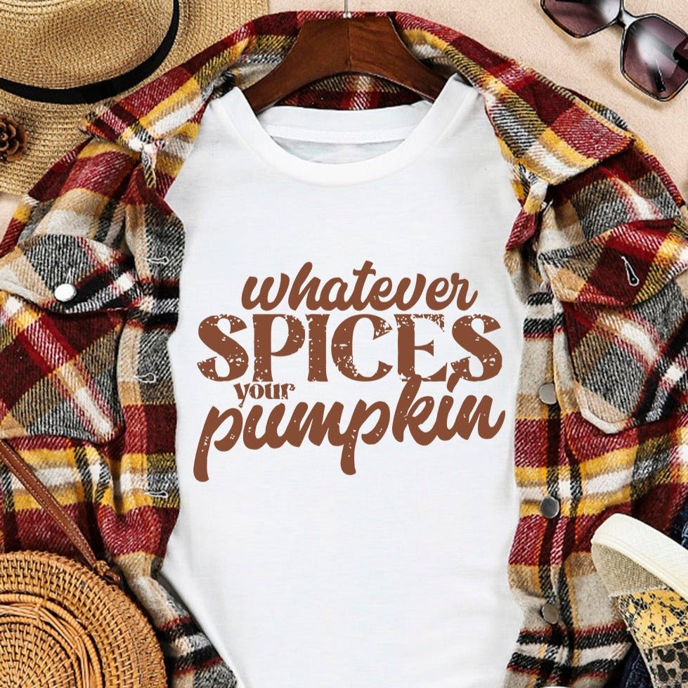 'Whatever Spices Your Pumpkin' Graphic Plus Tee Puppy's Aesthetics
