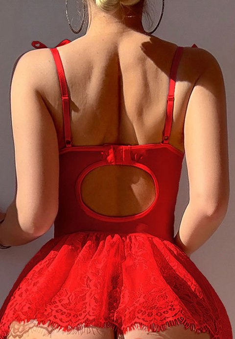 Vibrant Red Corset Lingerie Dress with Lace Hem