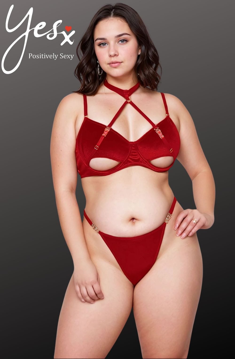 Hollow Cut Halter Bra Set Up to 2XL
