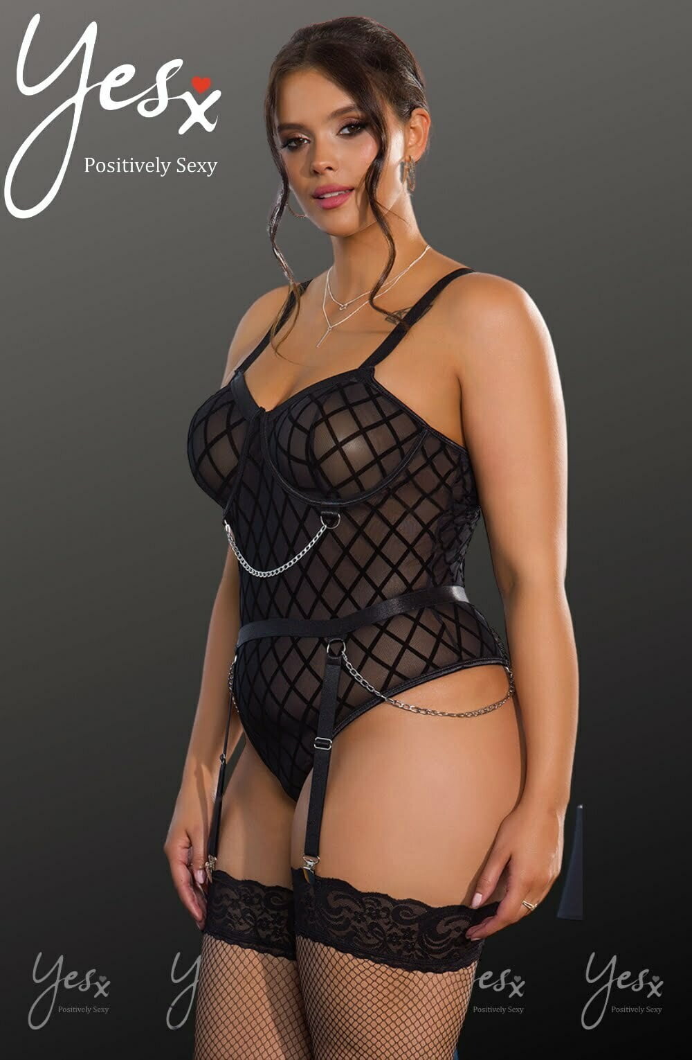 YesX Elegant Black Bodysuit (Black)