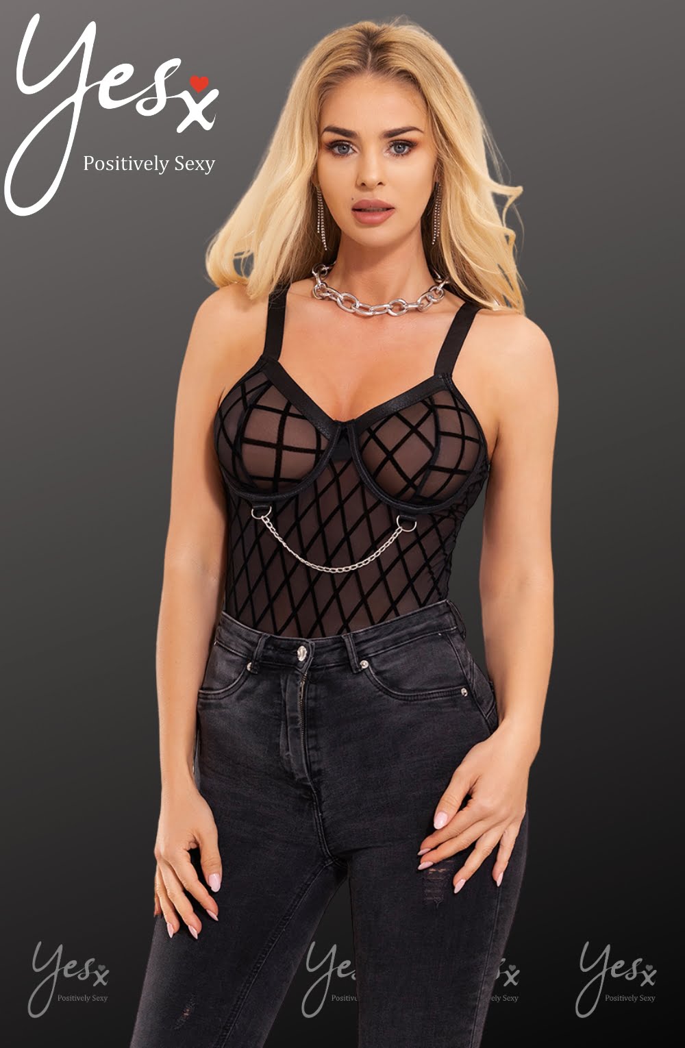 YesX Elegant Black Bodysuit (Black)