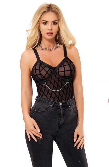 YesX Elegant Black Bodysuit (Black)