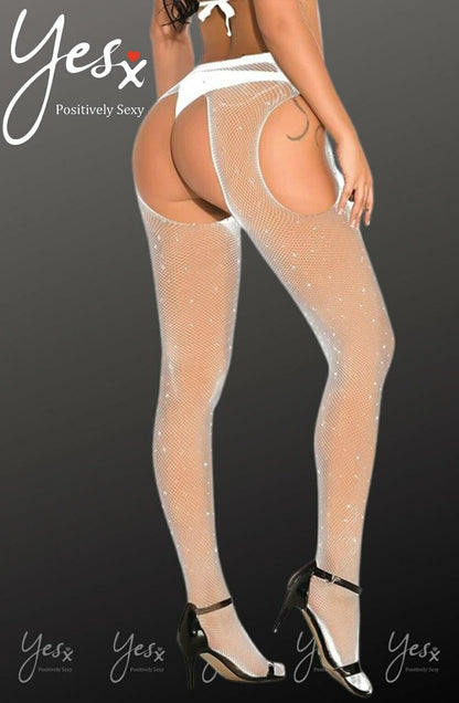 Sparkly Fishnet Tights (White)