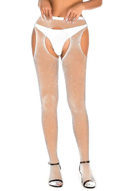 Sparkly Fishnet Tights (White)