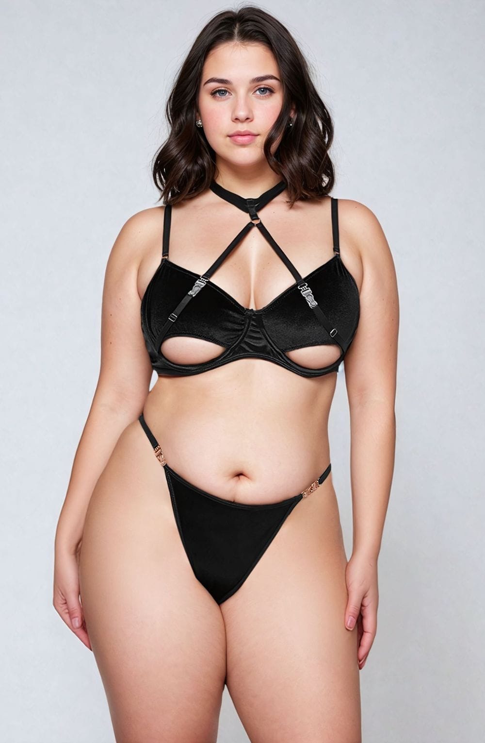 Hollow Cut Halter Bra Set