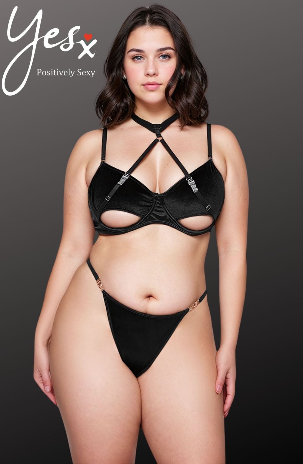 Hollow Cut Halter Bra Set