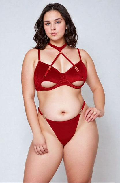 Hollow Cut Halter Bra Set Up to 2XL