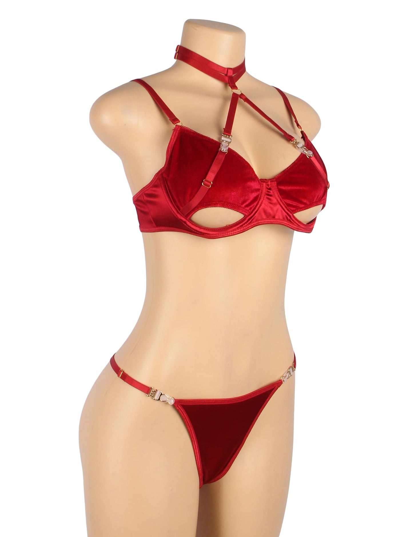 Hollow Cut Halter Bra Set