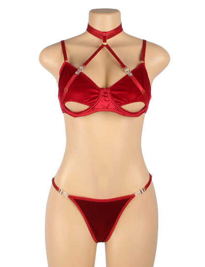 Hollow Cut Halter Bra Set Up to 2XL