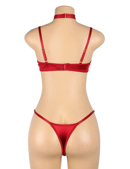 Hollow Cut Halter Bra Set