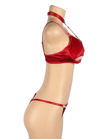 Hollow Cut Halter Bra Set