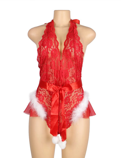 Christmas Halter Neck Teddy Lingerie (Up to 4XL)