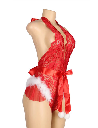 Christmas Halter Neck Teddy Lingerie (Up to 4XL)