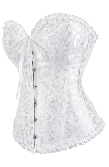 Elegant White Brocade Corset (Up to 2XL)