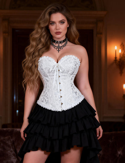 Elegant White Brocade Corset (Up to 2XL)
