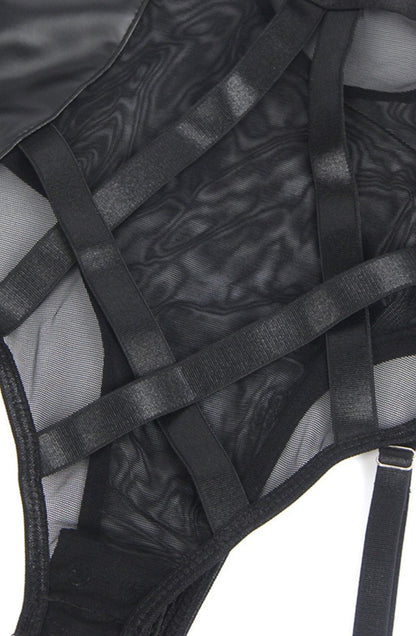 Mesh and Faux Leather Top (Black)