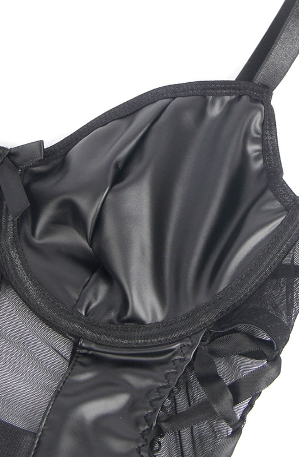 Mesh and Faux Leather Top (Black)