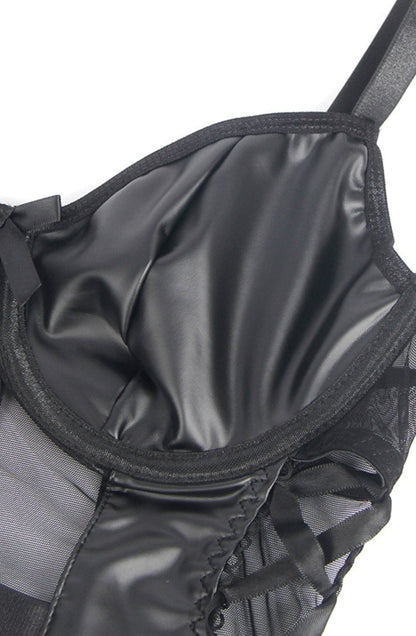 Mesh and Faux Leather Top (Black)