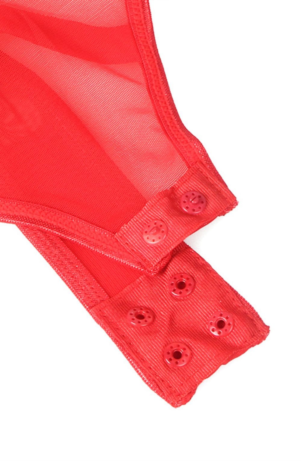 Faux Leather and Mesh Top (Red)