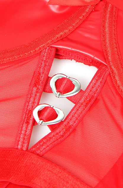 Faux Leather and Mesh Top (Red)