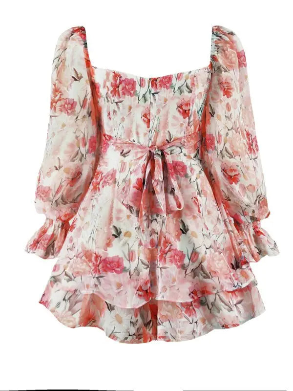 Lovely Floral Sweetheart Puff Sleeve Romper