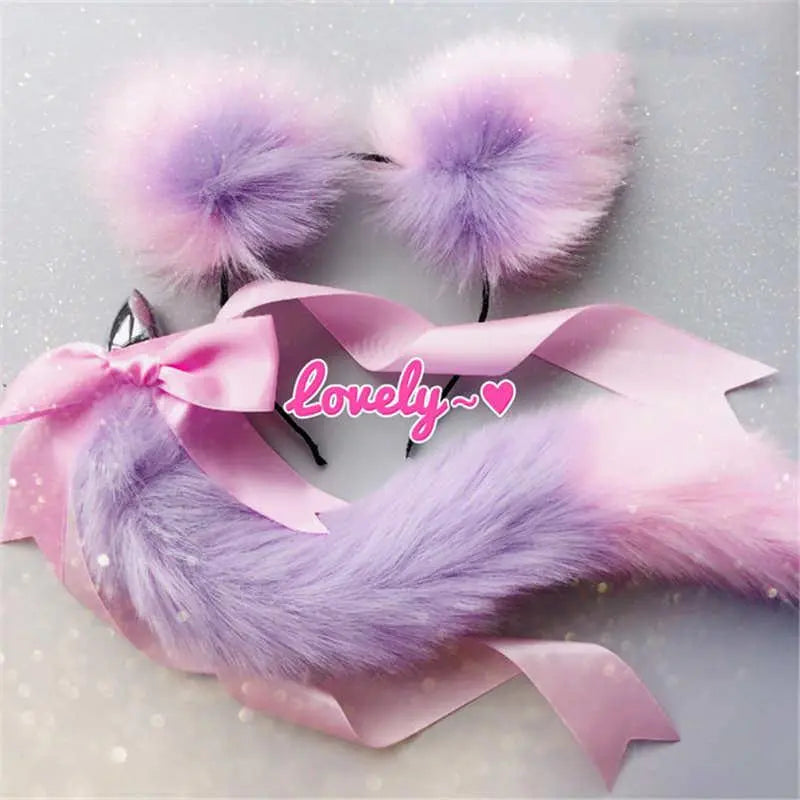 Kawaii Ears and Anal Tail Set (Colors) purple pink