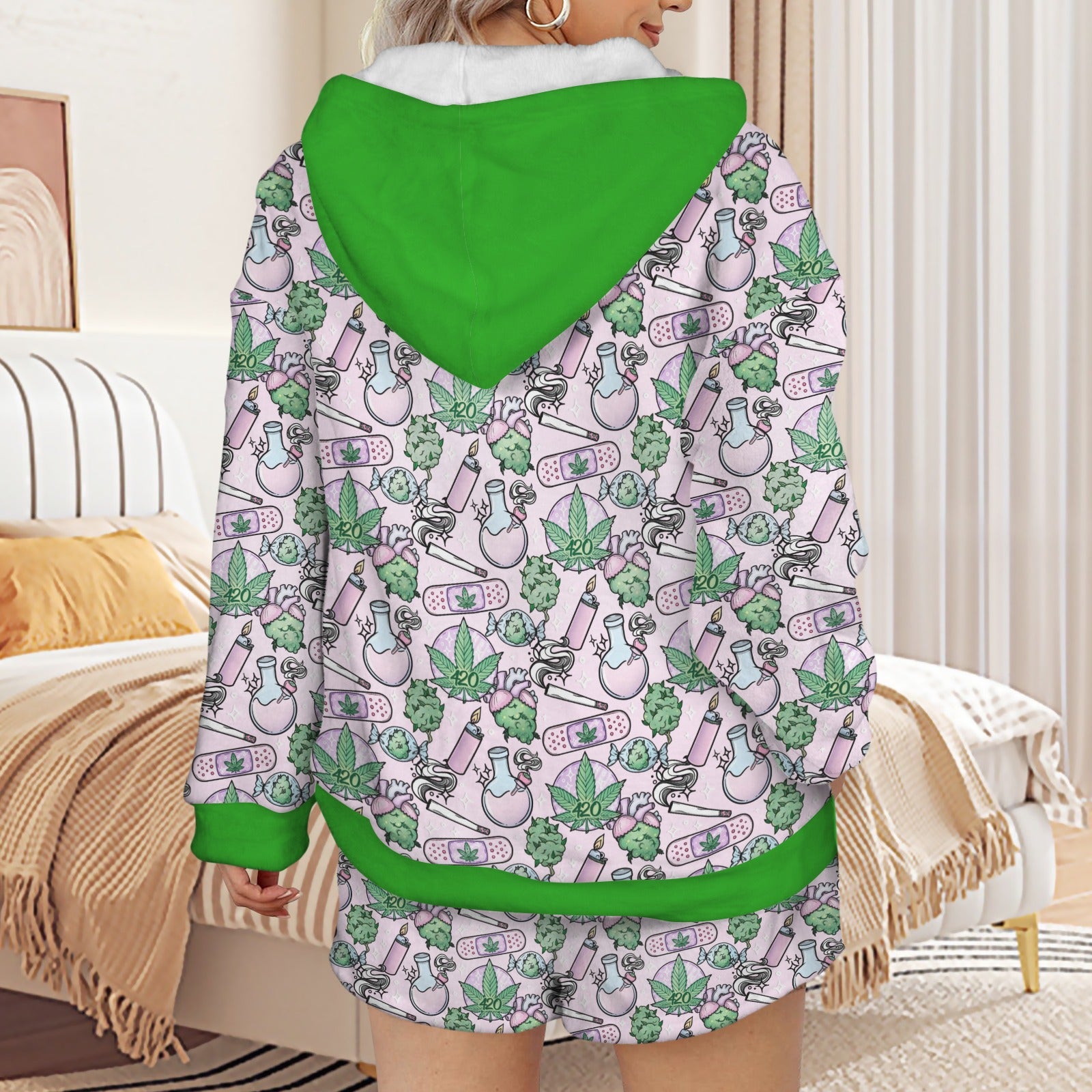 Cute Cannabis Plush Hoodie Jammies