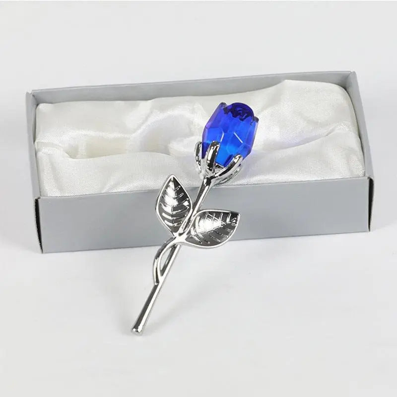 Valentines Day Gift Crystal Glass Rose blue silver-box