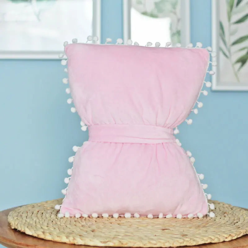Stars Moon Shape Plush Pillow Pink 45x35cm