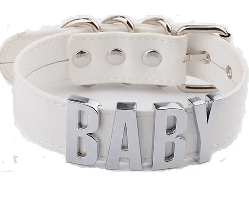 Kawaii 'Baby' Leather Collar Rhodium Plated