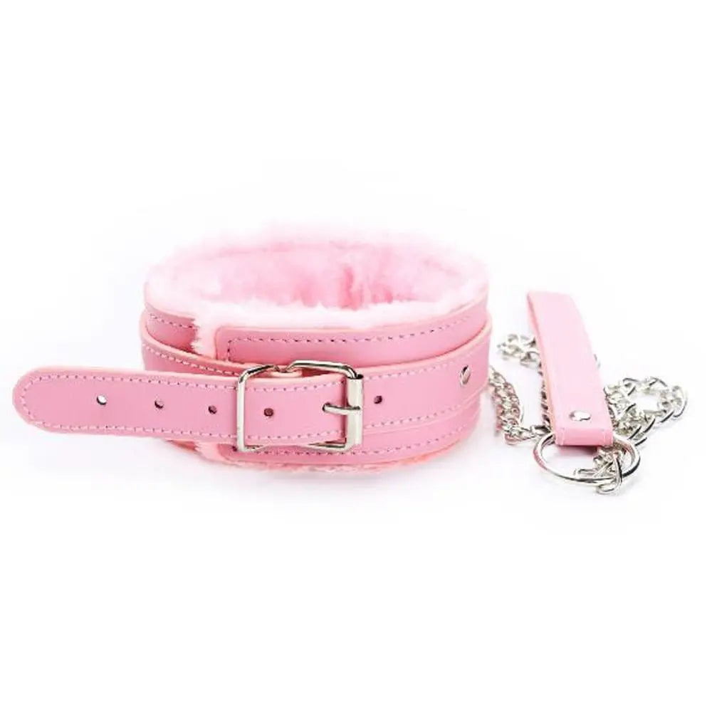 Pretty Pink Fluffy Collar + Leash Set